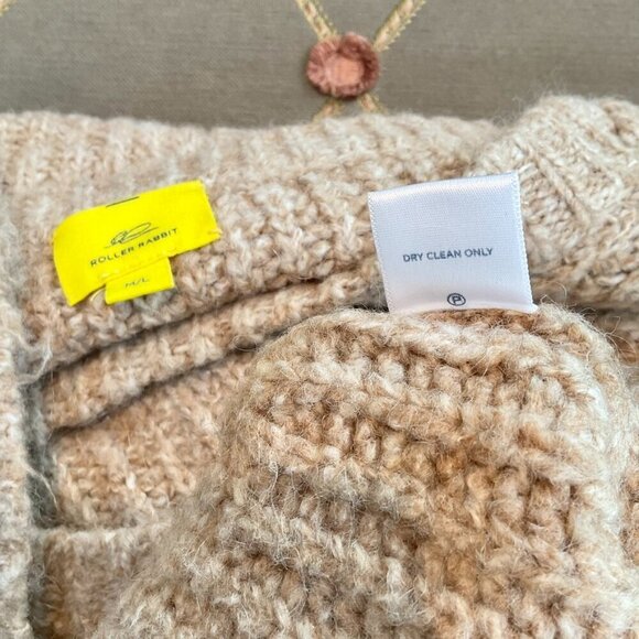 Roller Rabbit Sweater Tan Marled Rib Knit Wool Blend Flare Sleeves (M/L) - Picture 6 of 7